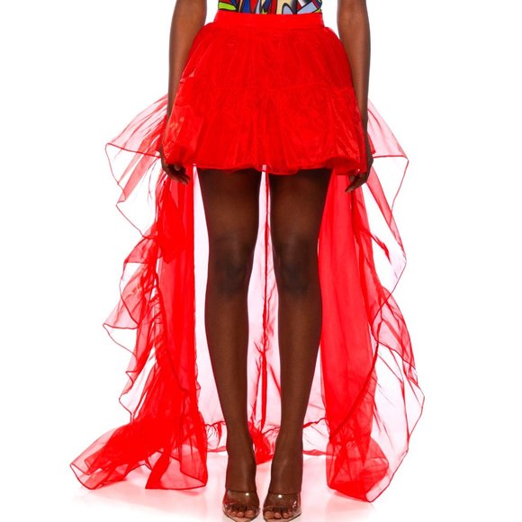 Stasia Ride this Train: Big Red Tulle Hi Low Skirt Small - Picture 1 of 8
